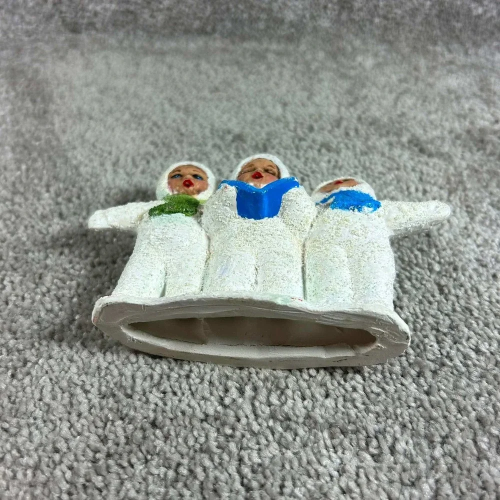 Snow Baby Carolers Figurine White Textured Christmas Trio Decor 4.5in